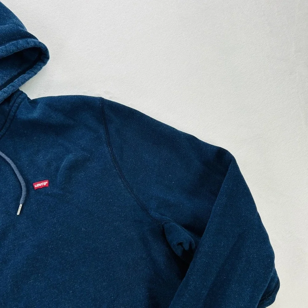 Levi's Hoodie Mens 2XL Blue Full Zip Fleece Sweatshirt Red Tab Logo Jacket